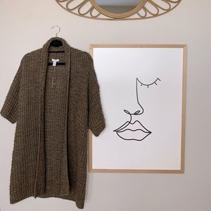 NWT Chico’s Long Brown Wool Blend Open Sweater Duster Knit Cardigan - Size Large